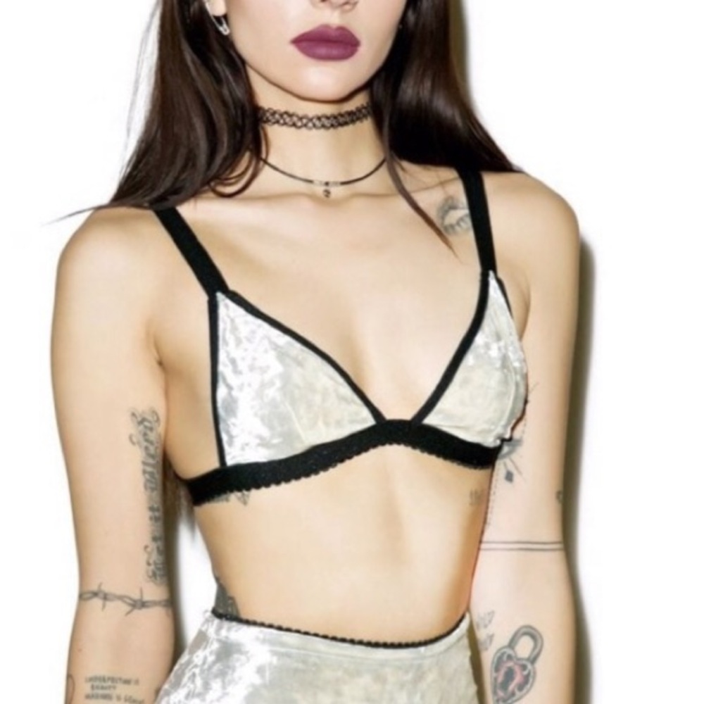 Silver Velvet Triangle Bra with Black Trim MED
